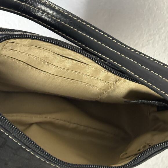 Vintage Y2k Nine West Mini Handbag Black Canvas Faux Leather Handle - Picture 6 of 10